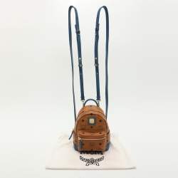 MCM Tan/Blue Cognac Visetos Coated Canvas and Leather Mini Stark Backpack