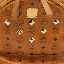 MCM Cognac Visetos Coated Canvas Medium Studded Stark Backpack