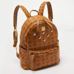 MCM Cognac Visetos Coated Canvas Medium Studded Stark Backpack