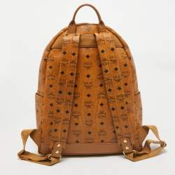 MCM Cognac Visetos Coated Canvas Medium Studded Stark Backpack