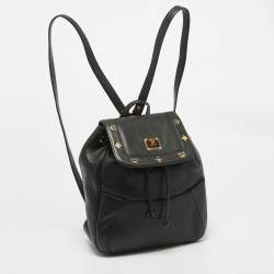 MCM Black Leather Studded Flap Backpack