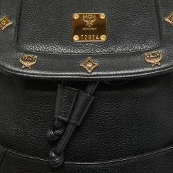 MCM Black Leather Studded Flap Backpack