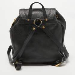 MCM Black Leather Studded Flap Backpack