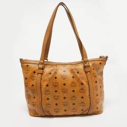 MCM Cognac Visetos Coated Canvas and Leather Zip Tote