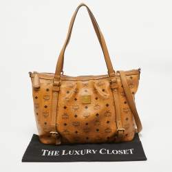 MCM Cognac Visetos Coated Canvas and Leather Zip Tote