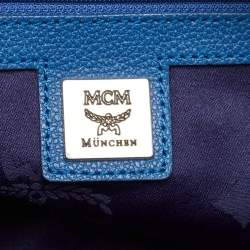 MCM Blue Leather Studded Heritage Barrel Bag