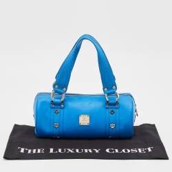 MCM Blue Leather Studded Heritage Barrel Bag