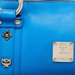 MCM Blue Leather Studded Heritage Barrel Bag