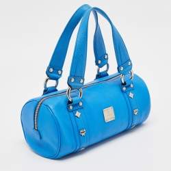 MCM Blue Leather Studded Heritage Barrel Bag