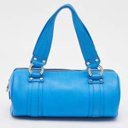 MCM Blue Leather Studded Heritage Barrel Bag