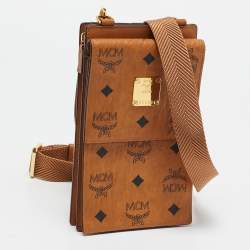 MCM Cognac Visetos Coated Canvas and Leather Phone Crossbody Bag