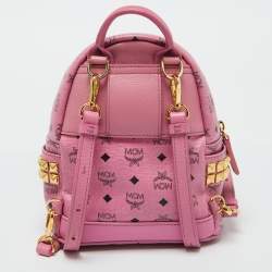 MCM Pink Visetos Coated Canvas and Leather Mini Studded Stark Bebe Boo Backpack