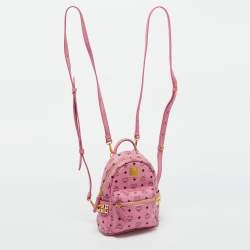 MCM Pink Visetos Coated Canvas and Leather Mini Studded Stark Bebe Boo Backpack