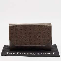 MCM Dark Brown Visetos Coated Canvas and Leather Envelope Clutch