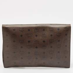 MCM Dark Brown Visetos Coated Canvas and Leather Envelope Clutch