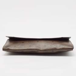 MCM Dark Brown Visetos Coated Canvas and Leather Envelope Clutch