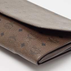 MCM Dark Brown Visetos Coated Canvas and Leather Envelope Clutch