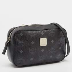 MCM Black Visetos Coated Canvas and Leather Camera Crossbody Bag