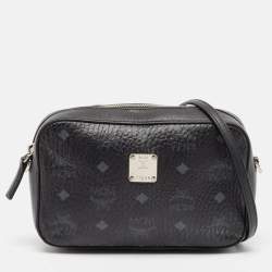 MCM Black Visetos Coated Canvas and Leather Camera Crossbody Bag