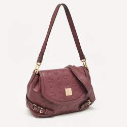 MCM Burgundy Embossed Leather Flap Top Handle Bag 