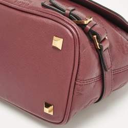 MCM Burgundy Embossed Leather Flap Top Handle Bag 