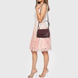 MCM Burgundy Embossed Leather Flap Top Handle Bag 