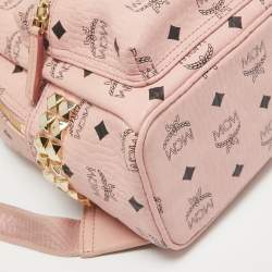 MCM Pink Visetos Coated Canvas Mini Side Studs Stark Backpack