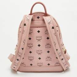 MCM Pink Visetos Coated Canvas Mini Side Studs Stark Backpack