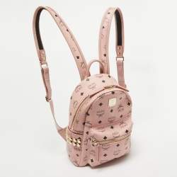 MCM Pink Visetos Coated Canvas Mini Side Studs Stark Backpack