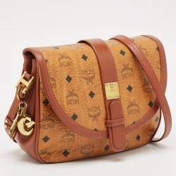 MCM Cognac Visetos Coated Canvas and Leather Messenger Flap Bag