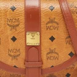 MCM Cognac Visetos Coated Canvas and Leather Messenger Flap Bag
