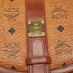 MCM Cognac Visetos Coated Canvas and Leather Messenger Flap Bag