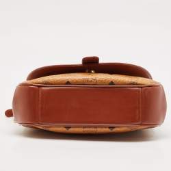 MCM Cognac Visetos Coated Canvas and Leather Messenger Flap Bag