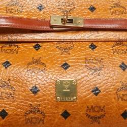 MCM Cognac Visetos Coated Canvas Heritage Top Handle Bag