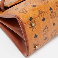 MCM Cognac Visetos Coated Canvas Heritage Top Handle Bag