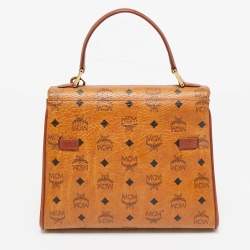 MCM Cognac Visetos Coated Canvas Heritage Top Handle Bag
