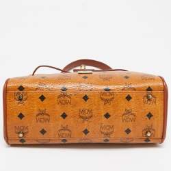 MCM Cognac Visetos Coated Canvas Heritage Top Handle Bag