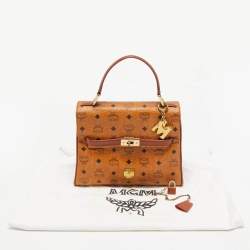 MCM Cognac Visetos Coated Canvas Heritage Top Handle Bag