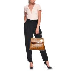 MCM Cognac Visetos Coated Canvas Heritage Top Handle Bag