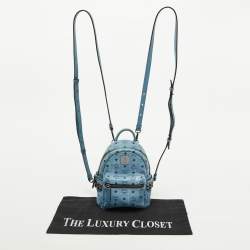 MCM Blue Visetos Coated Canvas and Leather Side Stud X-Mini Stark Bebe Boo Backpack