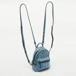 MCM Blue Visetos Coated Canvas and Leather Side Stud X-Mini Stark Bebe Boo Backpack