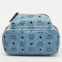 MCM Blue Visetos Coated Canvas and Leather Side Stud X-Mini Stark Bebe Boo Backpack