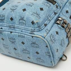 MCM Blue Visetos Coated Canvas and Leather Side Stud X-Mini Stark Bebe Boo Backpack