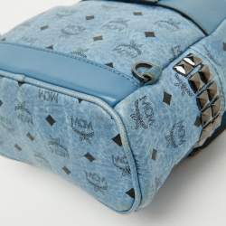 MCM Blue Visetos Coated Canvas and Leather Side Stud X-Mini Stark Bebe Boo Backpack