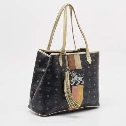 MCM Black/Gold Visetos Coated Canvas and Leather Princess Lion Tote