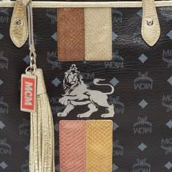 MCM Black/Gold Visetos Coated Canvas and Leather Princess Lion Tote