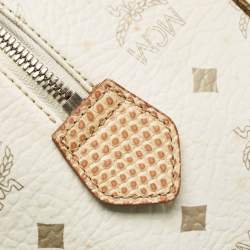 MCM White/Gold Visetos Coated Canvas and Lizard Embossed Leather Princess Lion Boston Bag