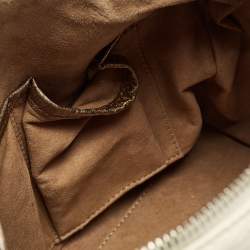 MCM White/Gold Visetos Coated Canvas and Lizard Embossed Leather Princess Lion Boston Bag