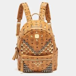 MCM Cognac Visetos Coated Canvas Large Stark Backpack