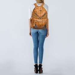 MCM Cognac Visetos Coated Canvas Large Stark Backpack